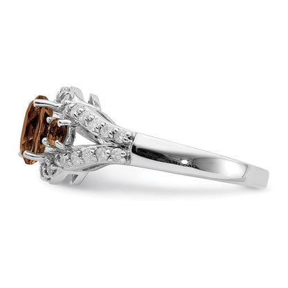 Sterlingsilber Rhodium Diamant & Rauch Quarz Ring (size 7 Nur)