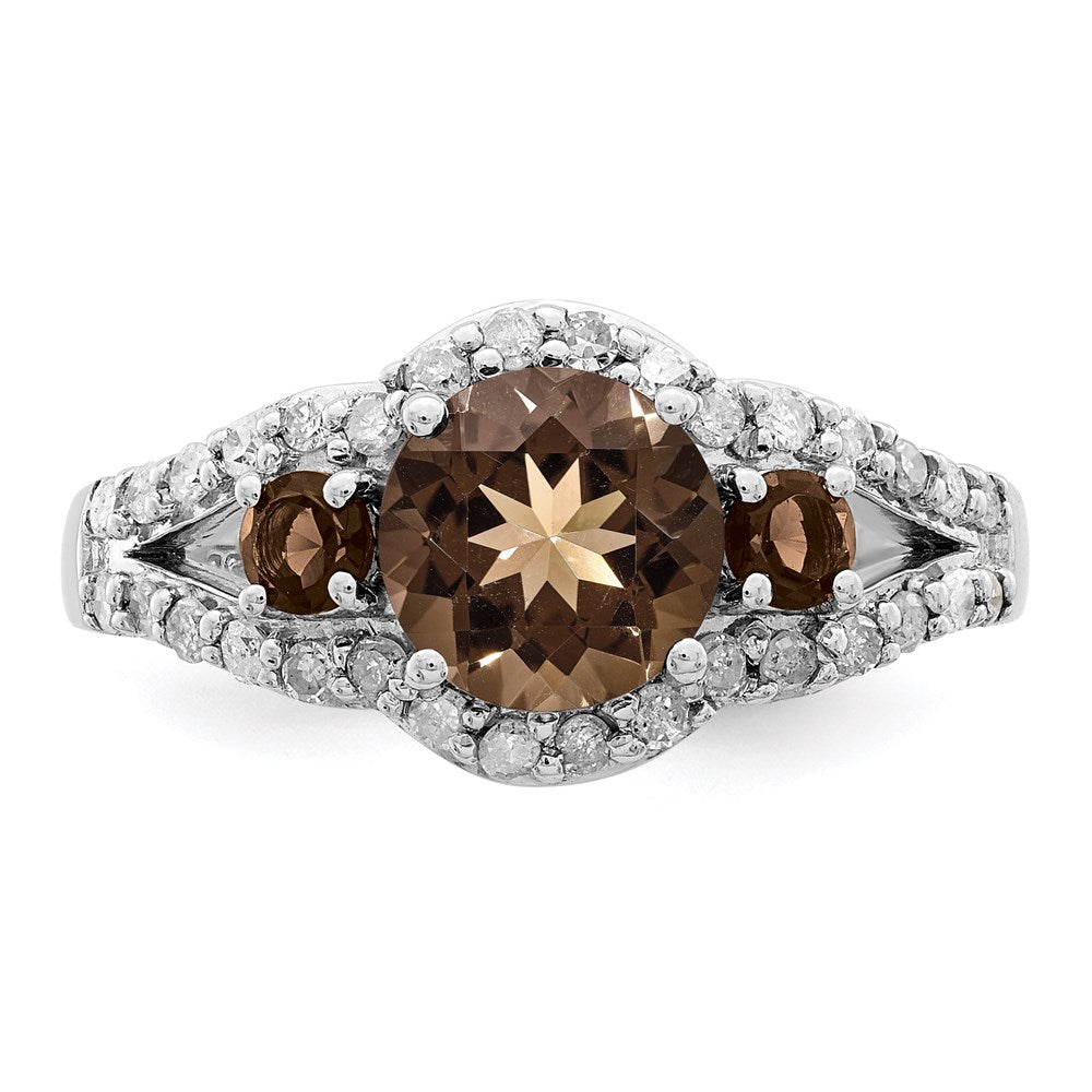 Sterlingsilber Rhodium Diamant & Rauch Quarz Ring (size 7 Nur)