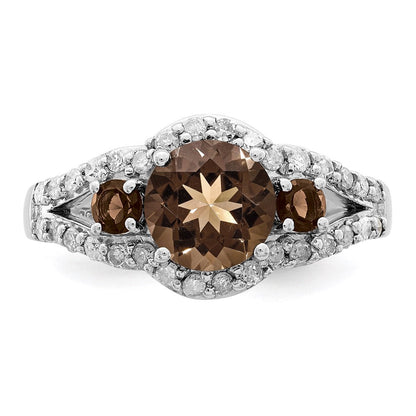 Sterlingsilber Rhodium Diamant & Rauch Quarz Ring (size 7 Nur)