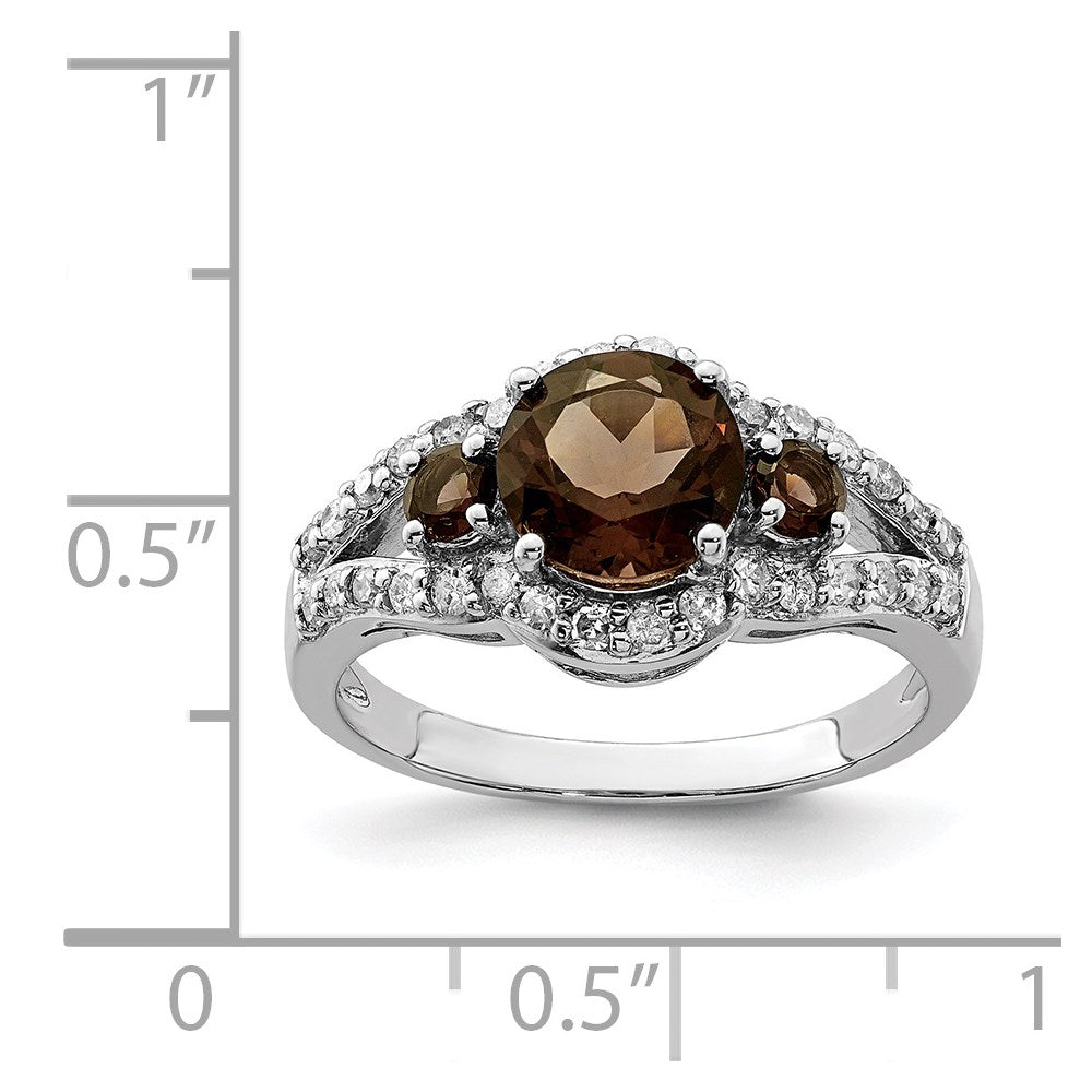 Sterlingsilber Rhodium Diamant & Rauch Quarz Ring (size 7 Nur)