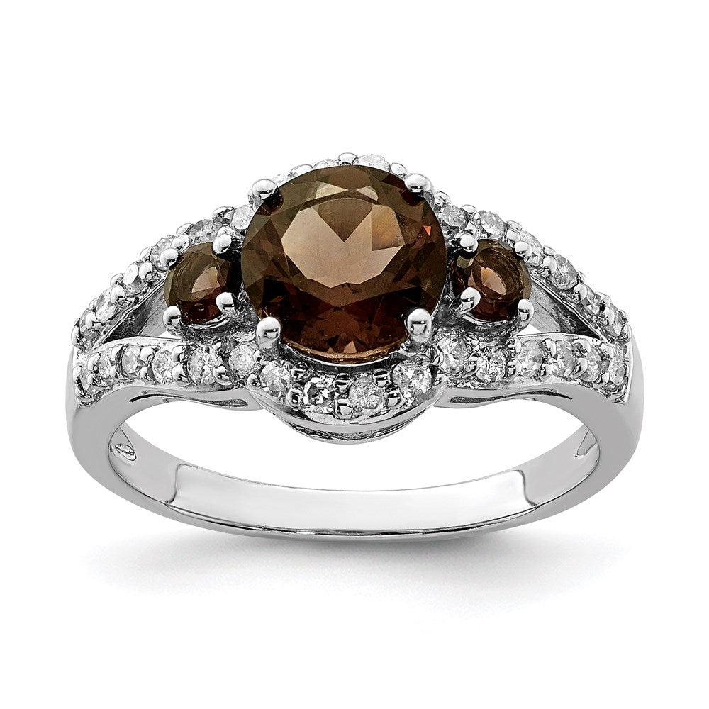 Sterlingsilber Rhodium Diamant & Rauch Quarz Ring (size 7 Nur)