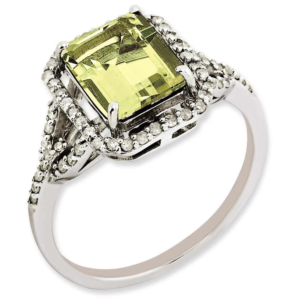 Sterlingsilber Rhodiniert Octagonal Diamant & Zitrone Quarz Ring (size 7 Nur)