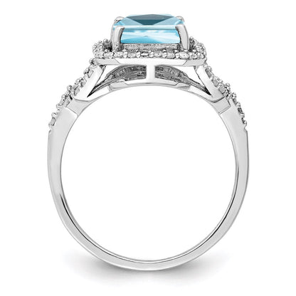 Sterlingsilber Rhodium Diamant & Himmel Blautopas Ring (size 9 Nur)