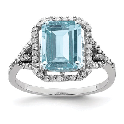 Sterlingsilber Rhodium Diamant & Himmel Blautopas Ring (size 9 Nur)