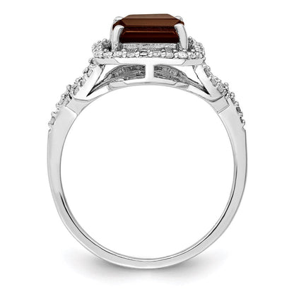 Sterlingsilber Rhodium Octagonal Diamant & Rauch Quarz Ring (size 7 Nur)