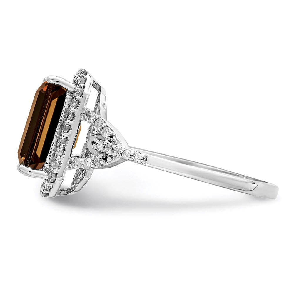 Sterlingsilber Rhodium Octagonal Diamant & Rauch Quarz Ring (size 7 Nur)