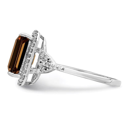 Sterlingsilber Rhodium Octagonal Diamant & Rauch Quarz Ring (size 7 Nur)