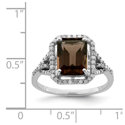 Sterlingsilber Rhodium Octagonal Diamant & Rauch Quarz Ring (size 7 Nur)