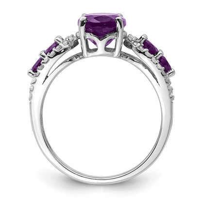 Sterlingsilber Rhodiniert Amethyst & Oval Diamant Ring (size 7 Nur)