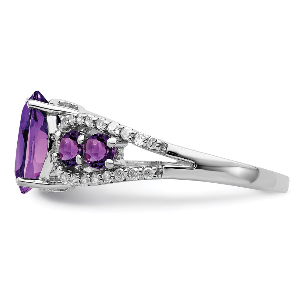 Sterlingsilber Rhodiniert Amethyst & Oval Diamant Ring (size 7 Nur)