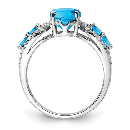 Sterlingsilber Rhodium Blautopas & Diamant Ring (size 6 Nur)
