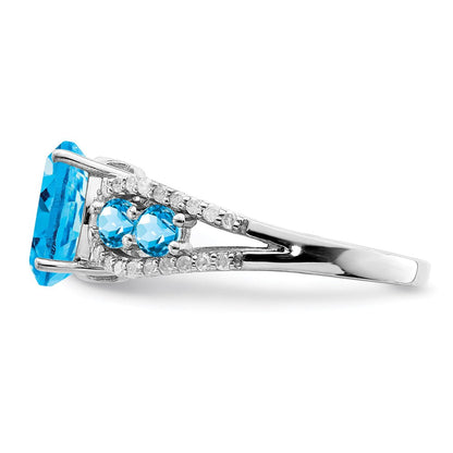 Sterlingsilber Rhodium Blautopas & Diamant Ring (size 6 Nur)