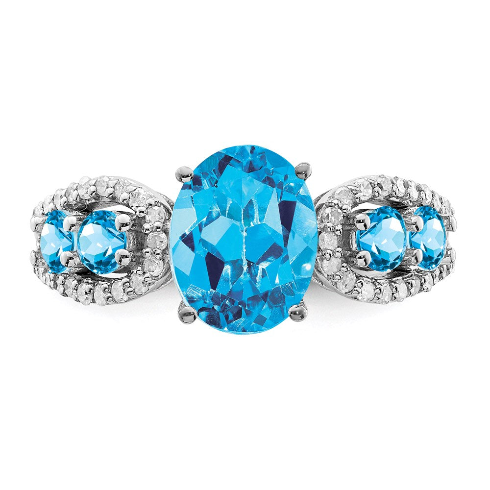 Sterlingsilber Rhodium Blautopas & Diamant Ring (size 6 Nur)