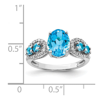 Sterlingsilber Rhodium Blautopas & Diamant Ring (size 6 Nur)