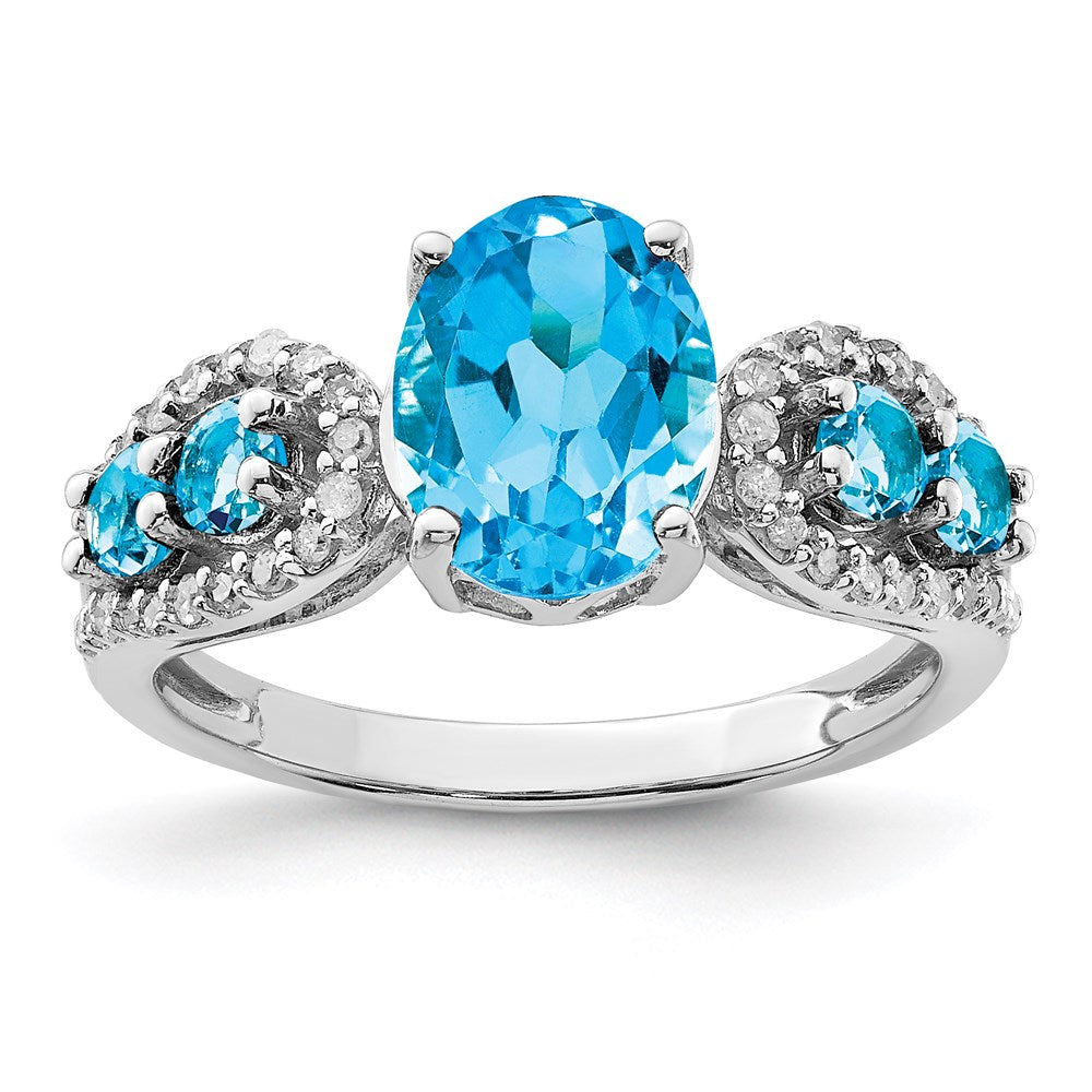 Sterlingsilber Rhodium Blautopas & Diamant Ring (size 6 Nur)