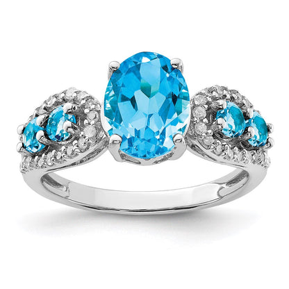 Sterlingsilber Rhodium Blautopas & Diamant Ring (size 6 Nur)