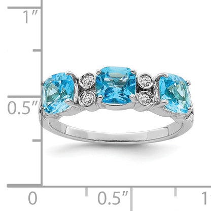 Sterlingsilber Rhodium Blautopas & Diamant Ring (size 7 Nur)