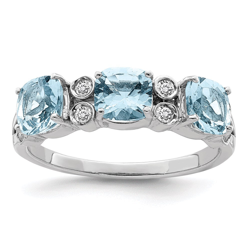 Sterlingsilber Rhodium Diamant & Himmel Blautopas Ring (size 7 Nur)