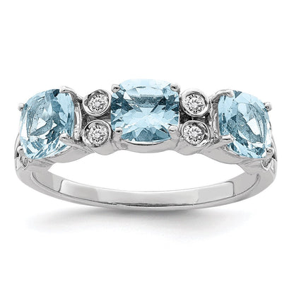 Sterlingsilber Rhodium Diamant & Himmel Blautopas Ring (size 7 Nur)