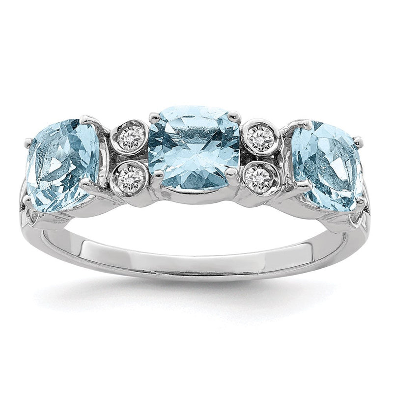 Sterlingsilber Rhodium Diamant & Himmel Blautopas Ring (size 7 Nur)