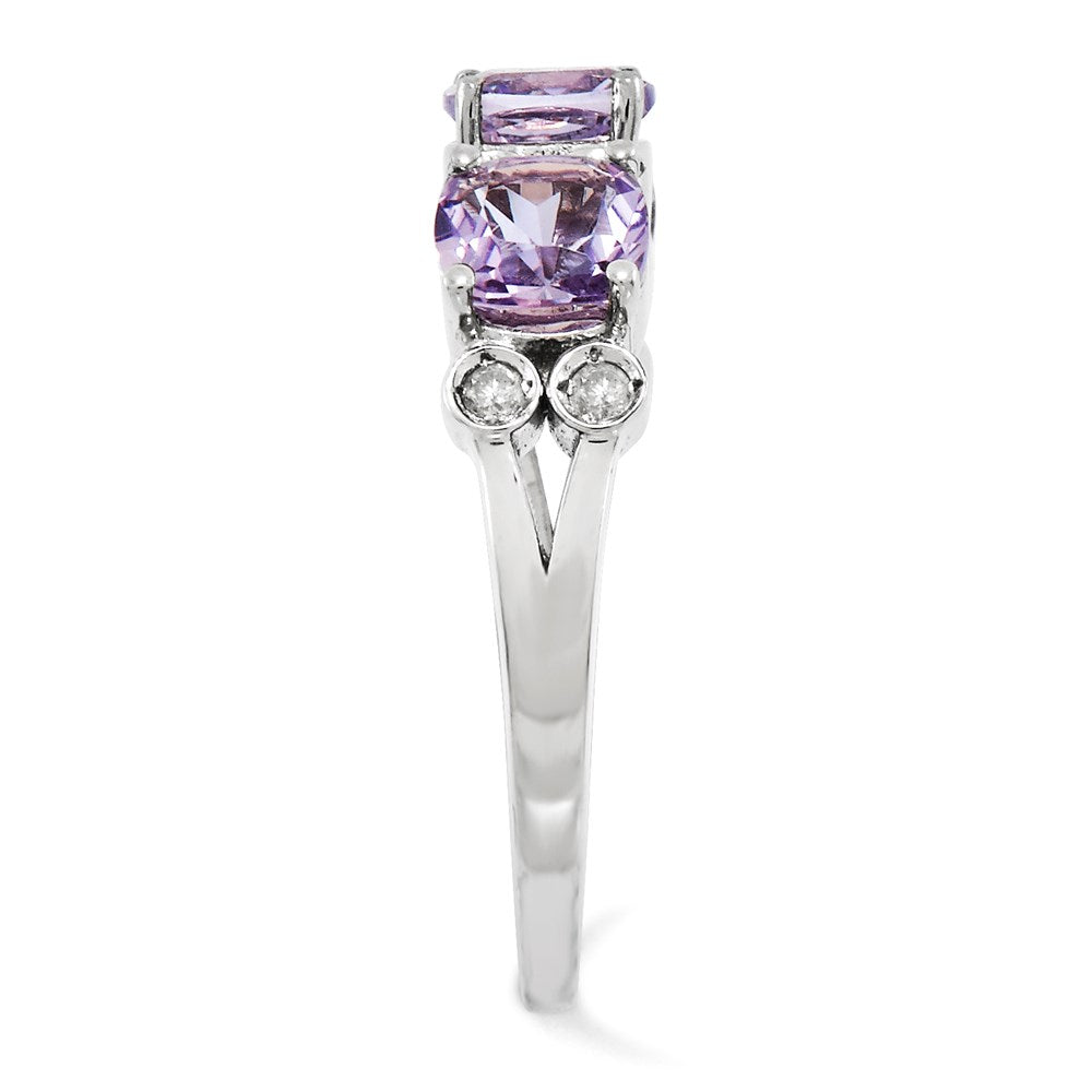 Sterlingsilber Rhodiniert Diamant & Rosa Quarz Ring (size 6 Nur)
