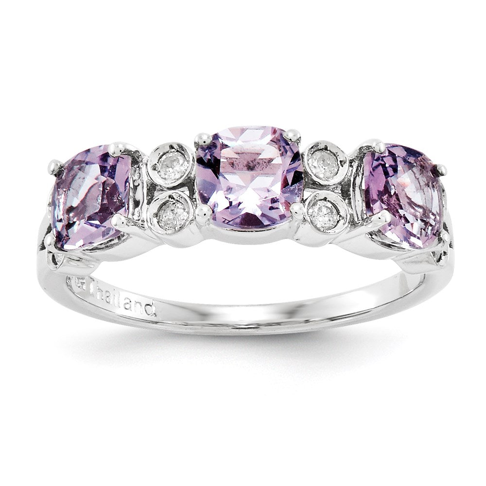 Sterlingsilber Rhodiniert Diamant & Rosa Quarz Ring (size 6 Nur)
