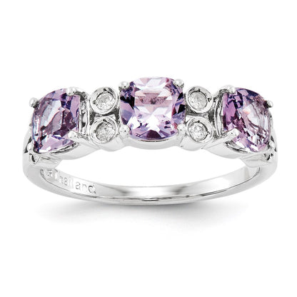 Sterlingsilber Rhodiniert Diamant & Rosa Quarz Ring (size 6 Nur)
