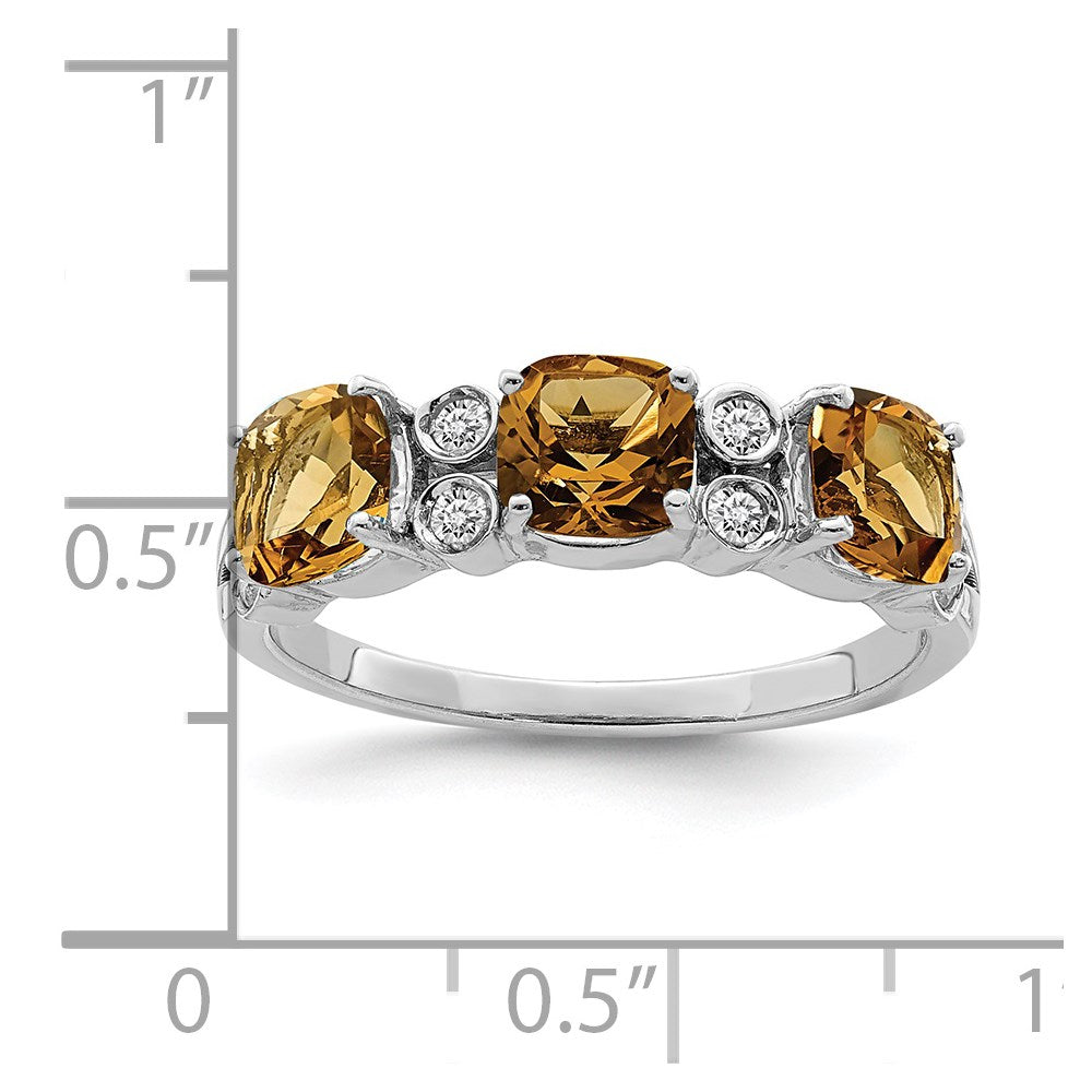 Sterlingsilber Rhodium Whiskey Quarz & Diamant Ring (size 7 Nur)