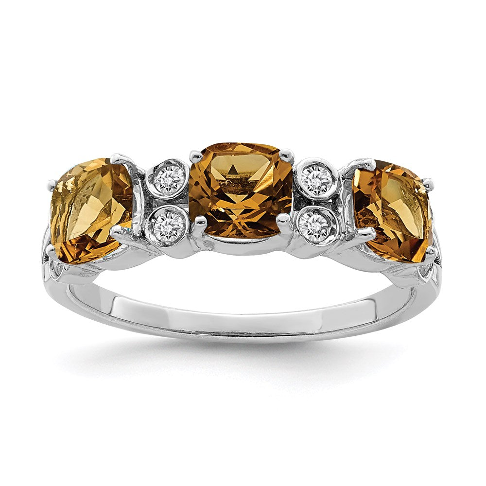 Sterlingsilber Rhodium Whiskey Quarz & Diamant Ring (size 7 Nur)