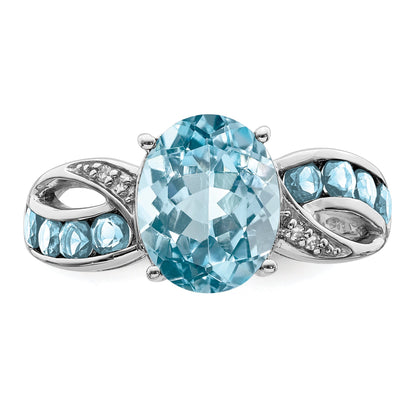 Sterlingsilber Rhodium Diamant & Himmel Blautopas Ring