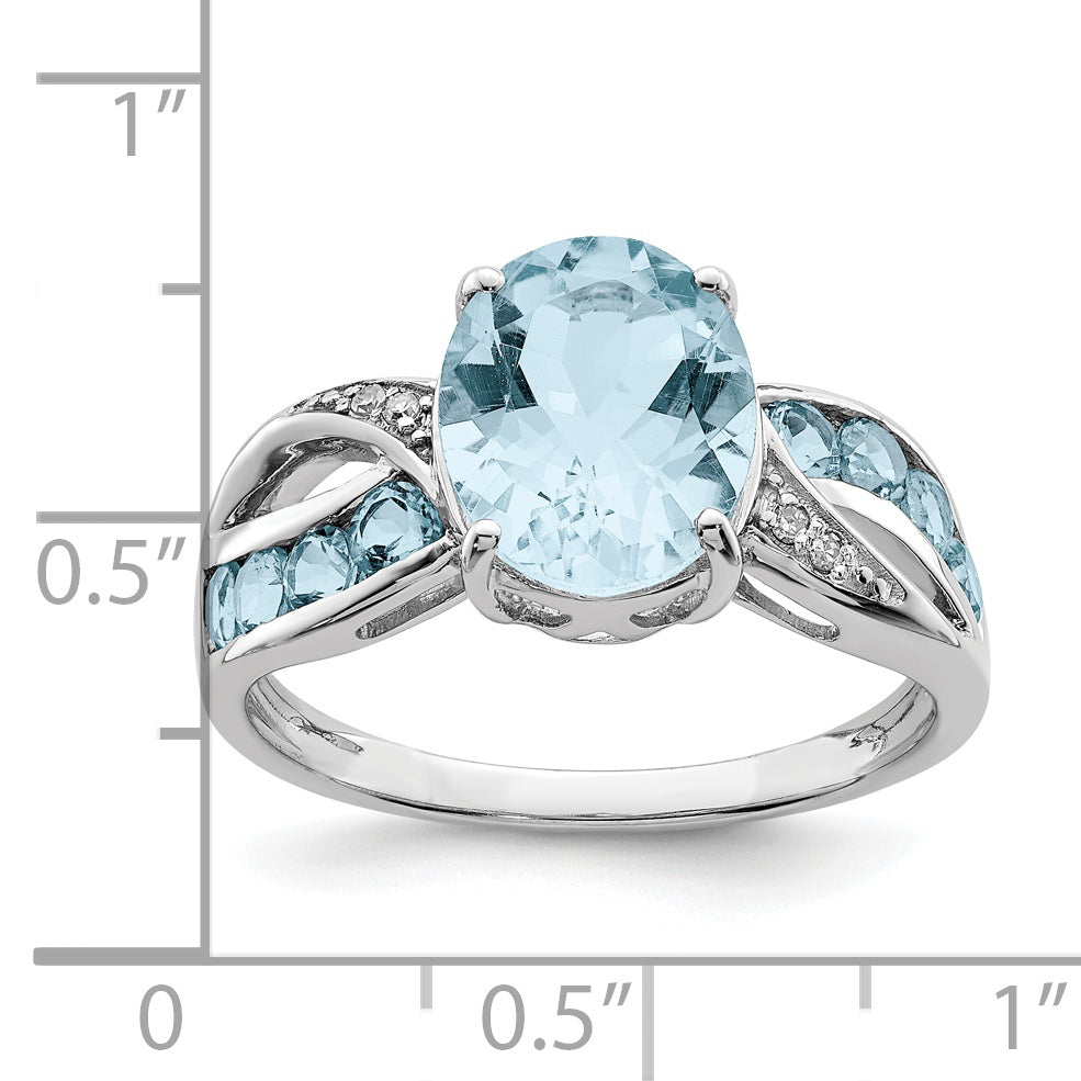 Sterlingsilber Rhodium Diamant & Himmel Blautopas Ring