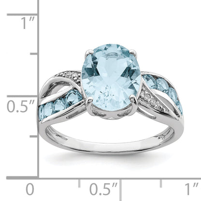 Sterlingsilber Rhodium Diamant & Himmel Blautopas Ring