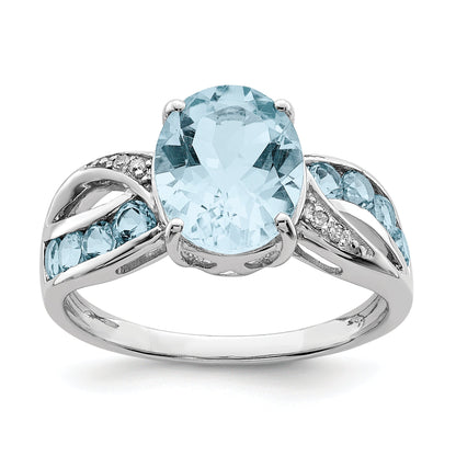 Sterlingsilber Rhodium Diamant & Himmel Blautopas Ring