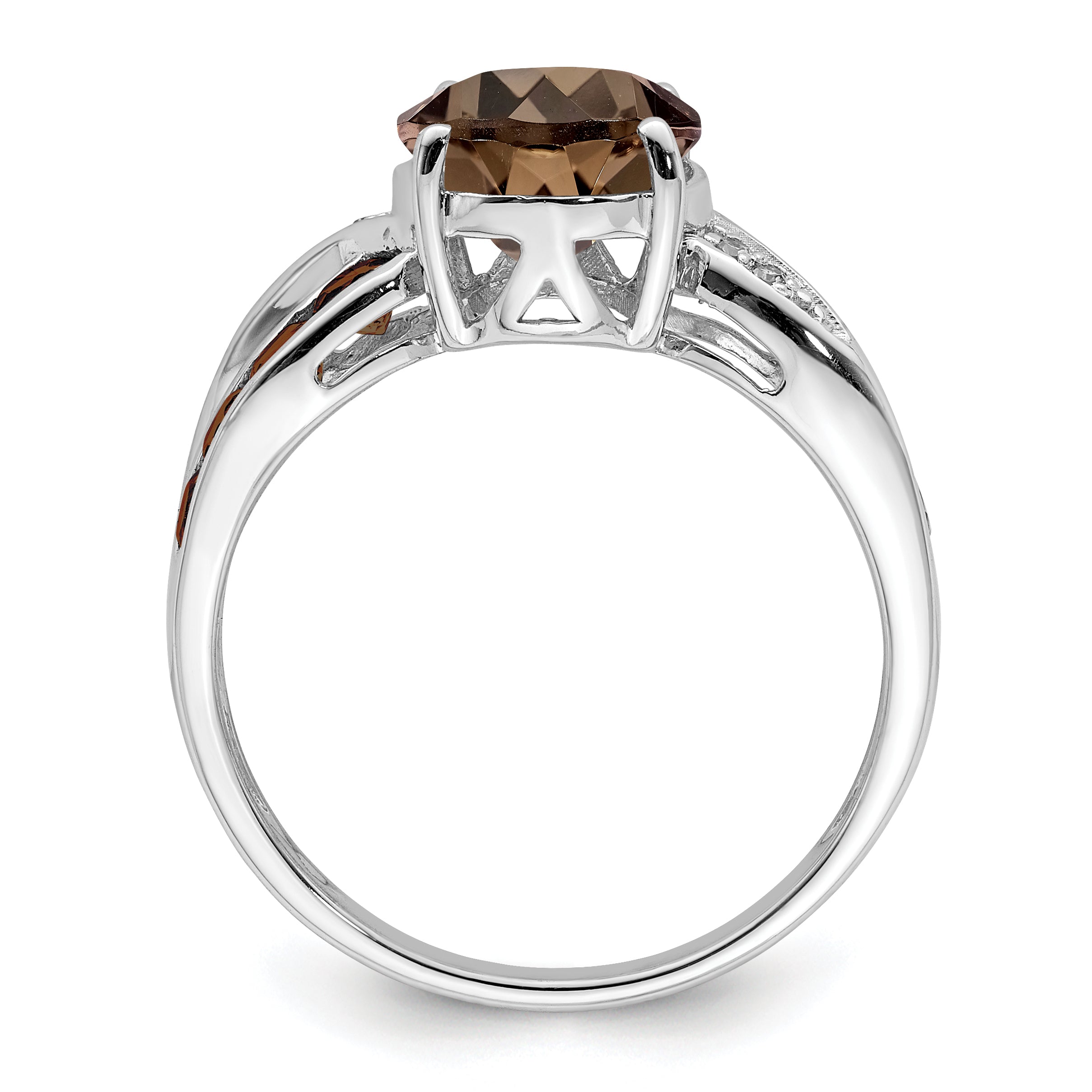 Sterlingsilber Rhodium Diamant & Rauch Quarz Ring