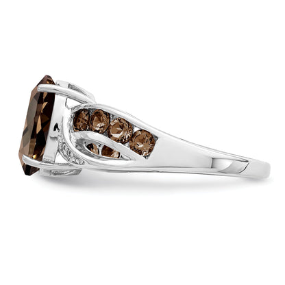 Sterlingsilber Rhodium Diamant & Rauch Quarz Ring