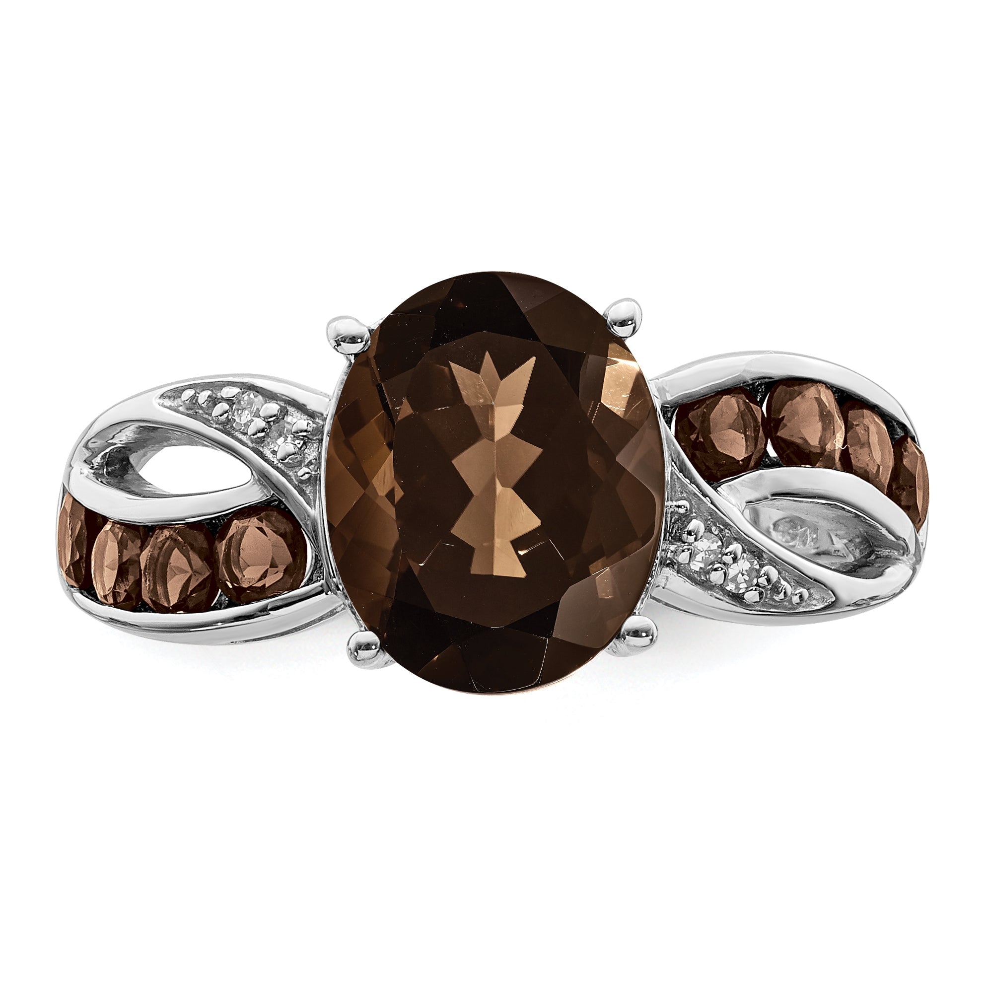 Sterlingsilber Rhodium Diamant & Rauch Quarz Ring