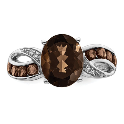 Sterlingsilber Rhodium Diamant & Rauch Quarz Ring