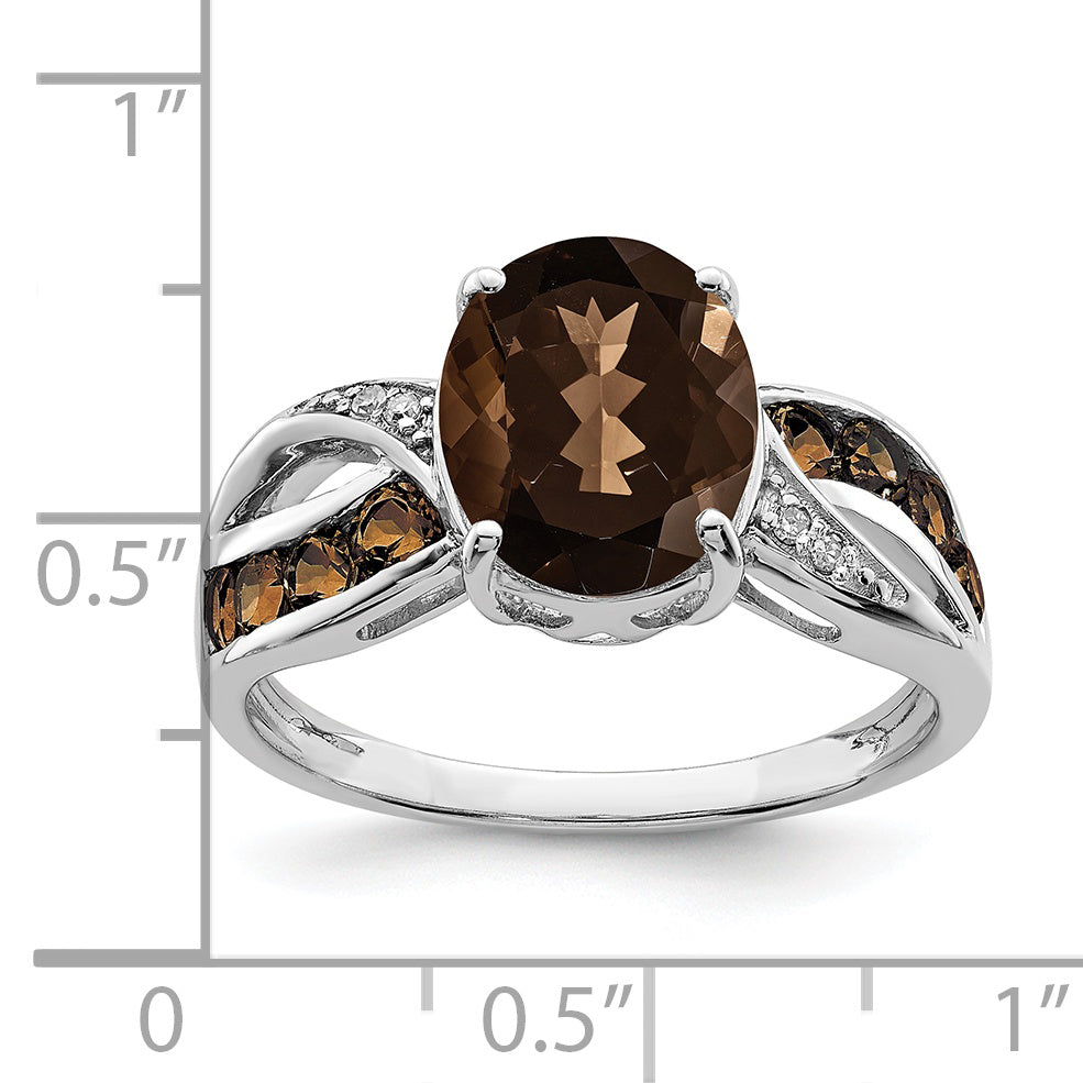Sterlingsilber Rhodium Diamant & Rauch Quarz Ring