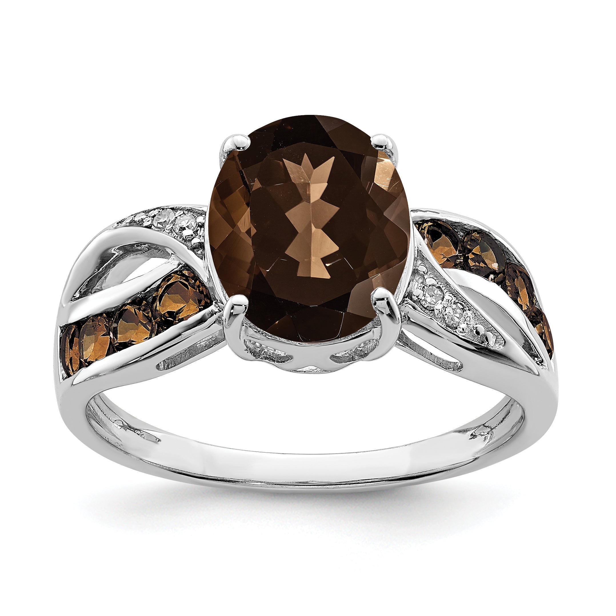 Sterlingsilber Rhodium Diamant & Rauch Quarz Ring