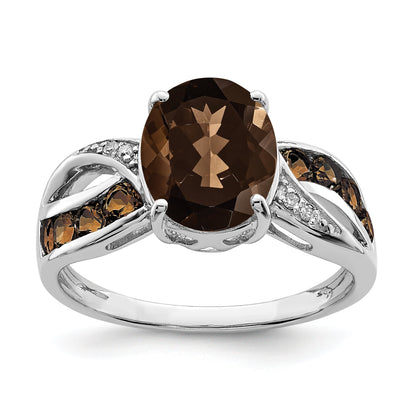 Sterlingsilber Rhodium Diamant & Rauch Quarz Ring