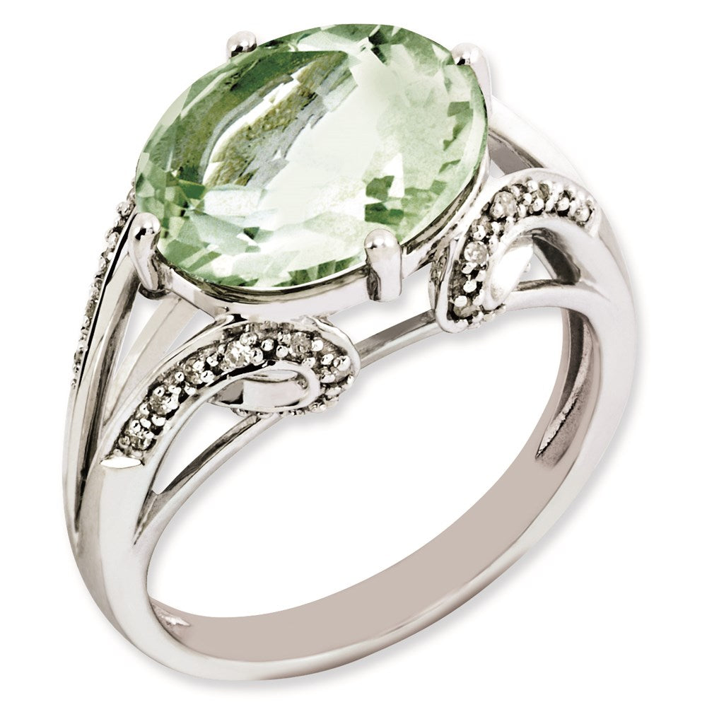 Sterlingsilber Rhodiniert Oval Diamant & Grün Quarz Ring (size 7 Nur)