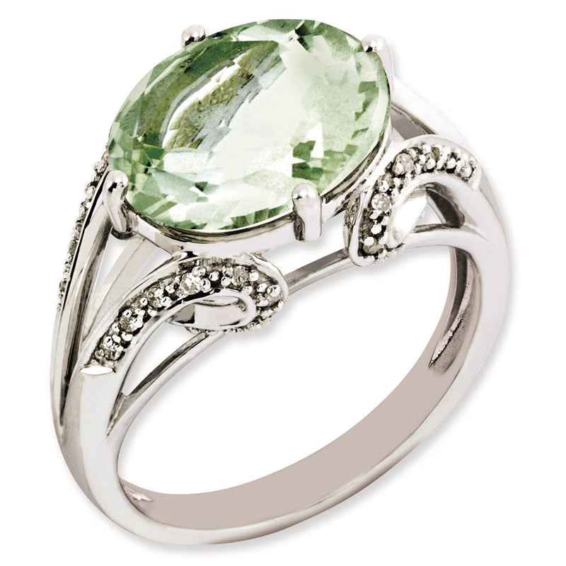 Sterlingsilber Rhodiniert Oval Diamant & Grün Quarz Ring (size 7 Nur)