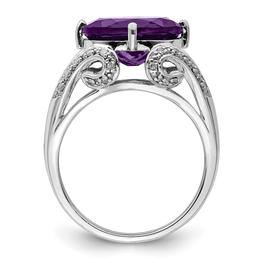 Sterlingsilber Rhodiniert Oval Amethyst & Diamant Ring (size 7 Nur)