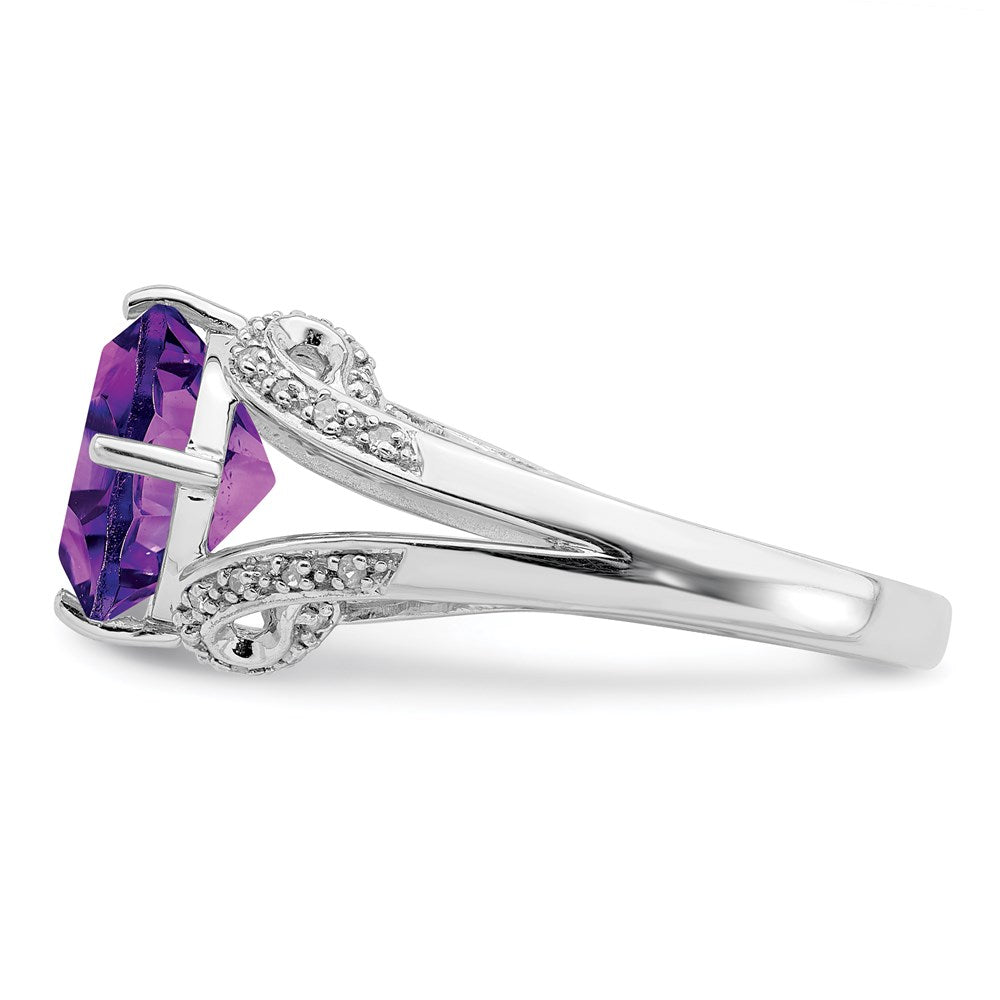 Sterlingsilber Rhodiniert Oval Amethyst & Diamant Ring (size 7 Nur)