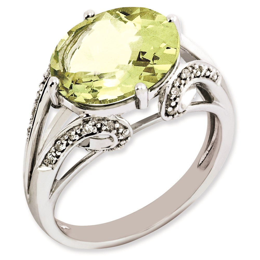 Sterlingsilber Rhodiniert Oval Diamant & Zitrone Quarz Ring (size 7 Nur)