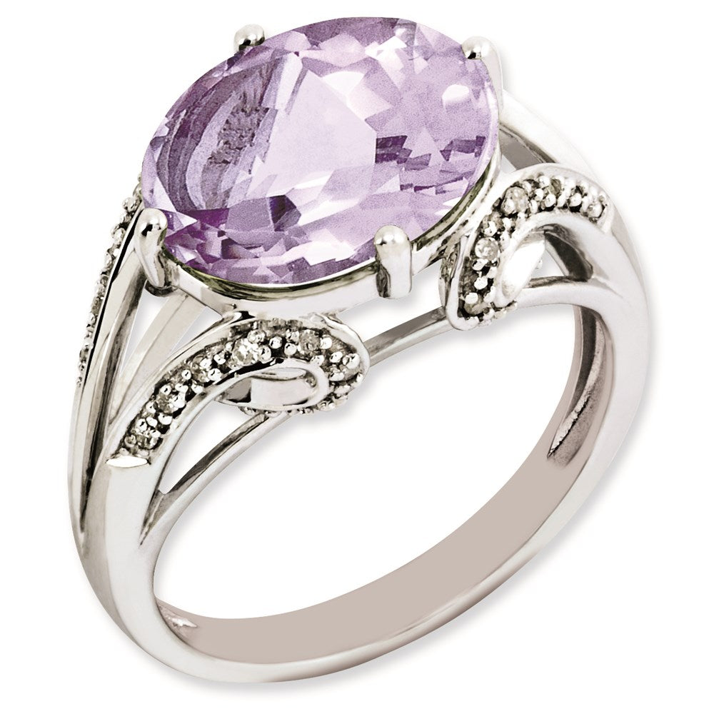 Sterlingsilber Rhodiniert Oval Diamant & Rosa Quarz Ring (size 7 Nur)