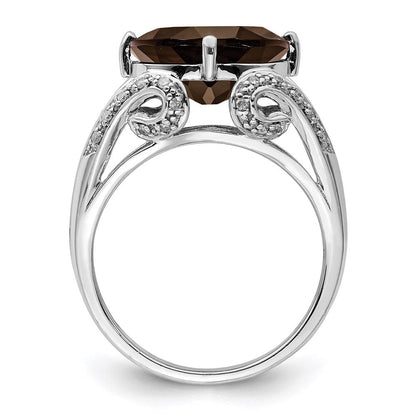 Sterlingsilber Rhodium Oval Diamant & Rauch Quarz Ring (size 7 Nur)