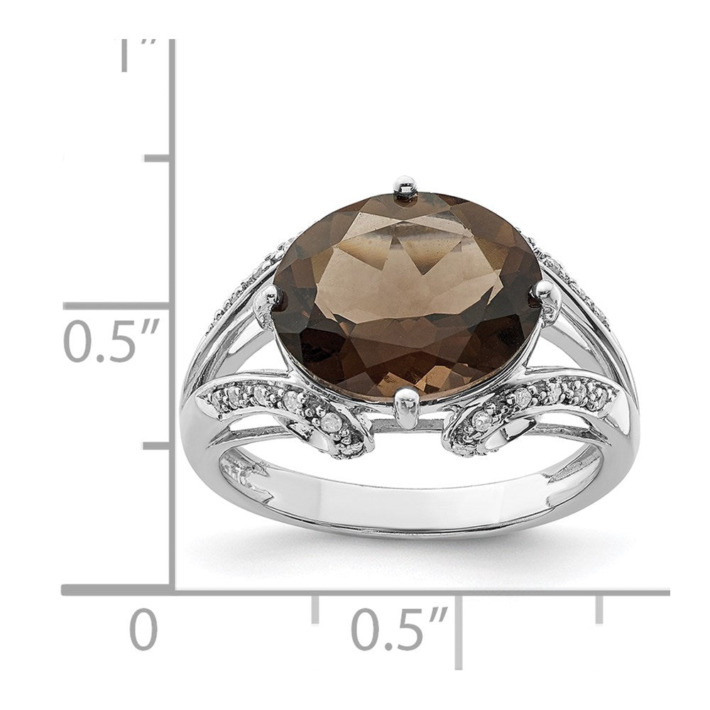 Sterlingsilber Rhodium Oval Diamant & Rauch Quarz Ring (size 7 Nur)