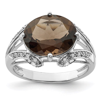 Sterlingsilber Rhodium Oval Diamant & Rauch Quarz Ring (size 7 Nur)