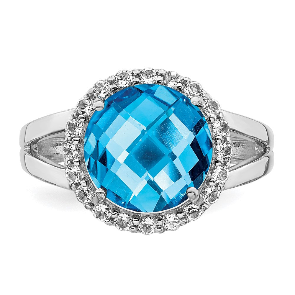Sterlingsilber Rhodium Blau & Weiß Topas Ring (size 7 Nur)